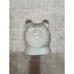Nybro‎ Sweden Art Glass Bear Head Figurine Frosted Crystal Sculpture
